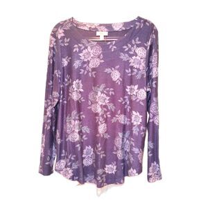 Style and Co Blue Floral Layered Look Long Sleeve Top Size L